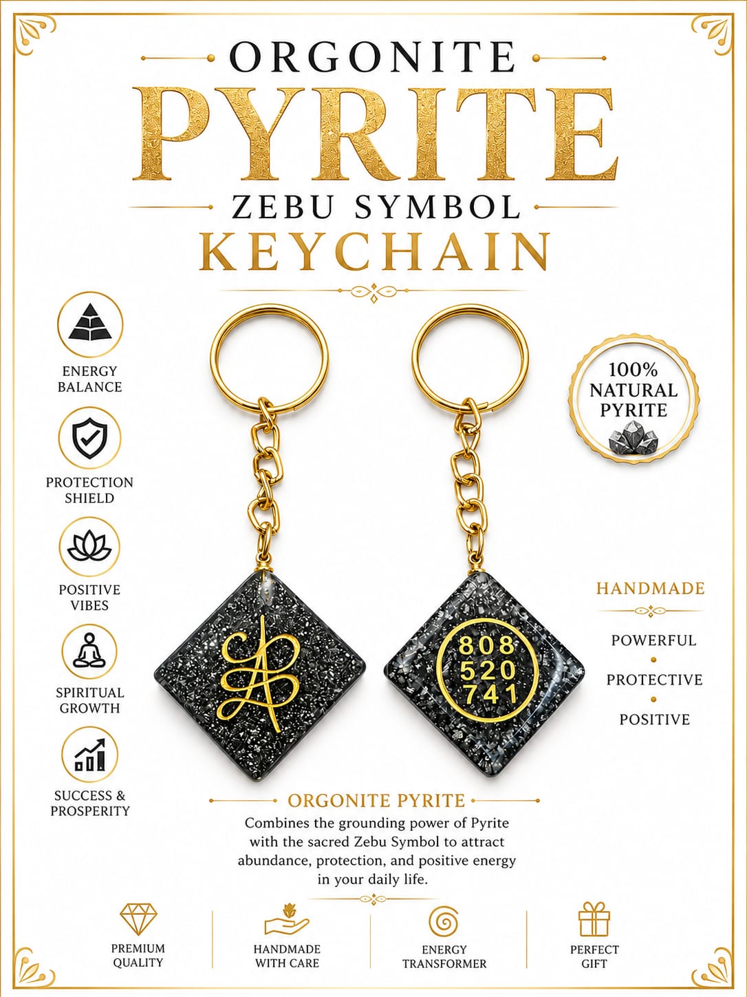 Pyrite Zebu Symbol Keychain