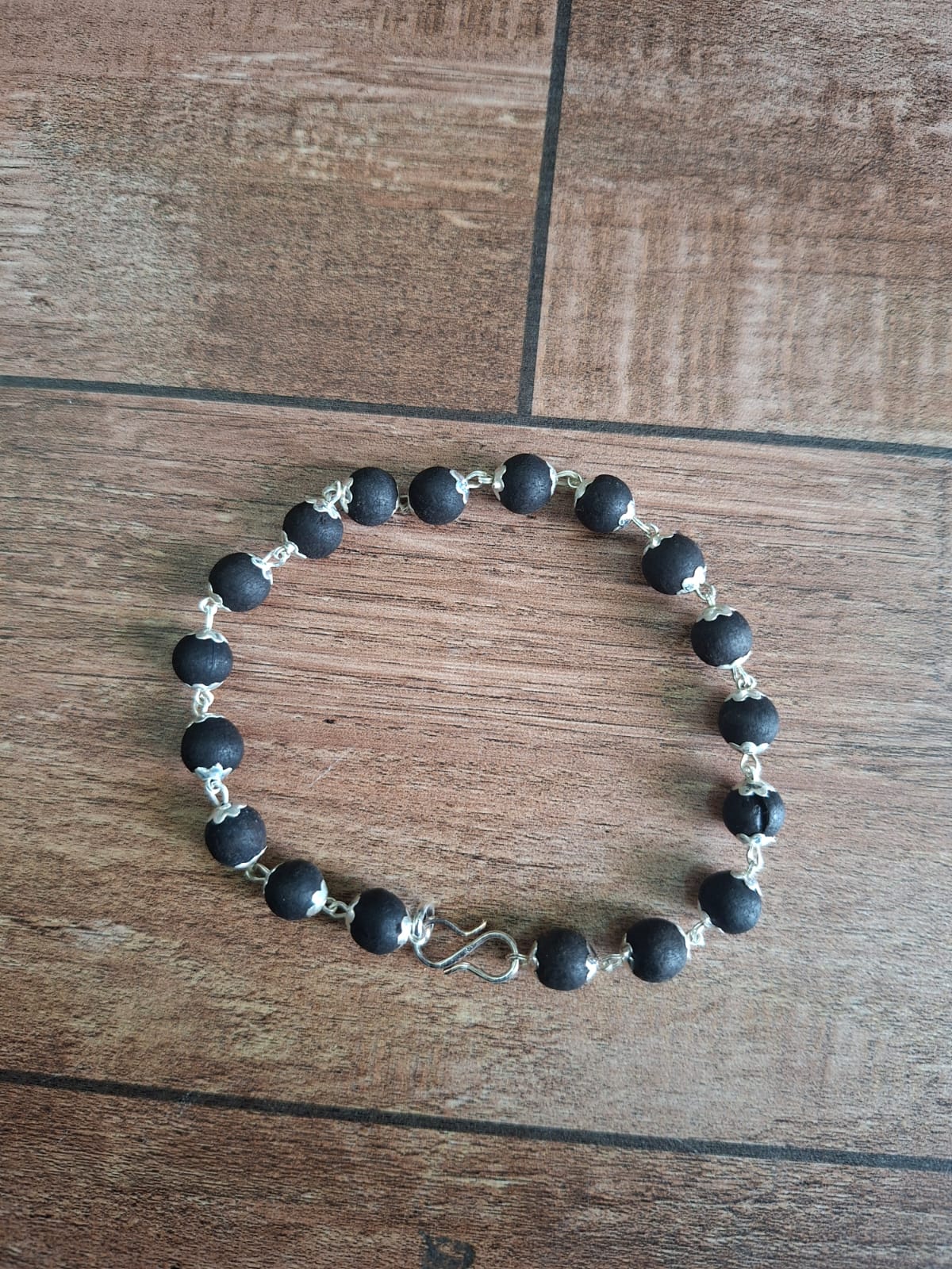 Silver Plated Karungali Beads Bracelet - For Men