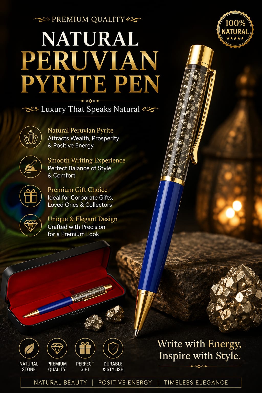 Natural Peruvian Pyrite Pen